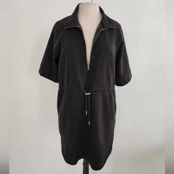 Entro Black Scuba Knit Short Sleeve Cinch Waist Utility Dress Medium - Picture 5 of 9